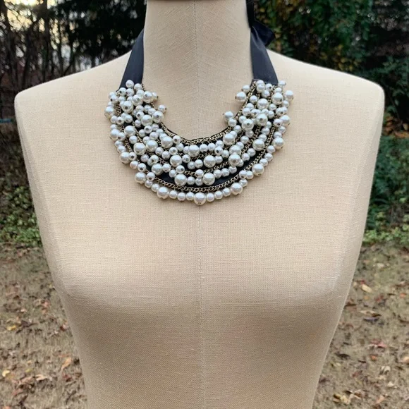 Pearl and Chain Beaded Statement Collar Necklace - Picture 2 of 10